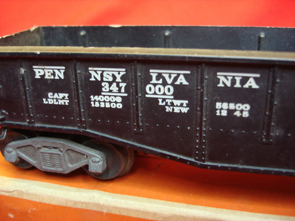 Lionel 6452 Black Pennsy Gondola w/Marked Frame (6462) - Partial O.B., Used Excellent Condition