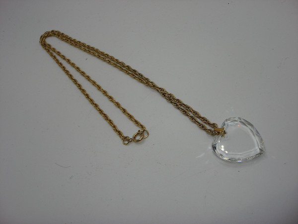 Vintage Rock Crystal Heart Pendant Necklace - Estate Find, Gold Tone Chain & Facetted Sparkle