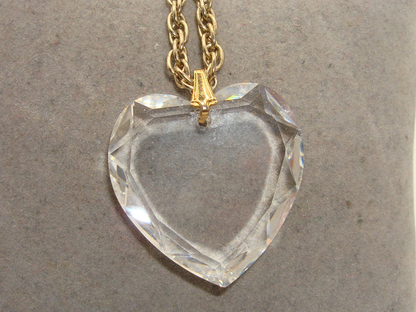Vintage Rock Crystal Heart Pendant Necklace - Estate Find, Gold Tone Chain & Facetted Sparkle