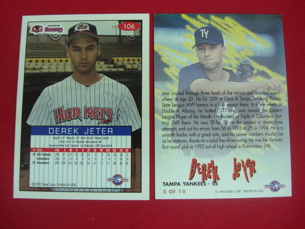 Derek Jeter Rookie Cards: Greensboro Hornets & Tampa Yankees Fleer Excel 1993-94, 1994-95