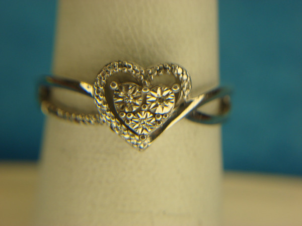Sterling Silver Heart Ring with Diamond Accents - Size 7