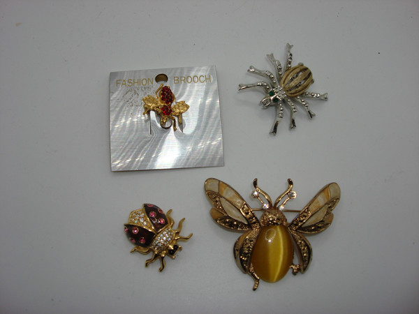 Vintage Enamel Bug Pin Set of 4 | Unique Insect Pins | Minty Estate Find