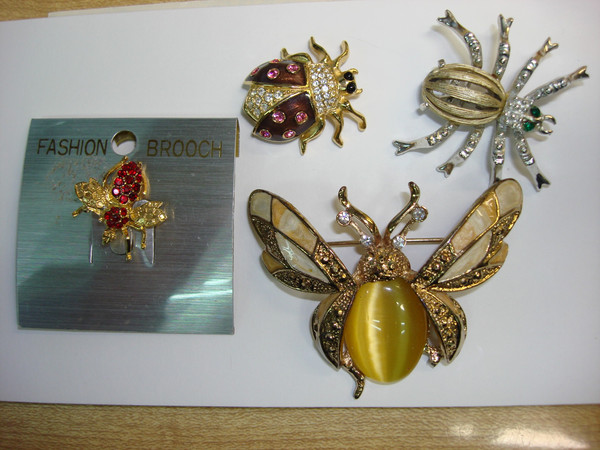 Vintage Enamel Bug Pin Set of 4 | Unique Insect Pins | Minty Estate Find