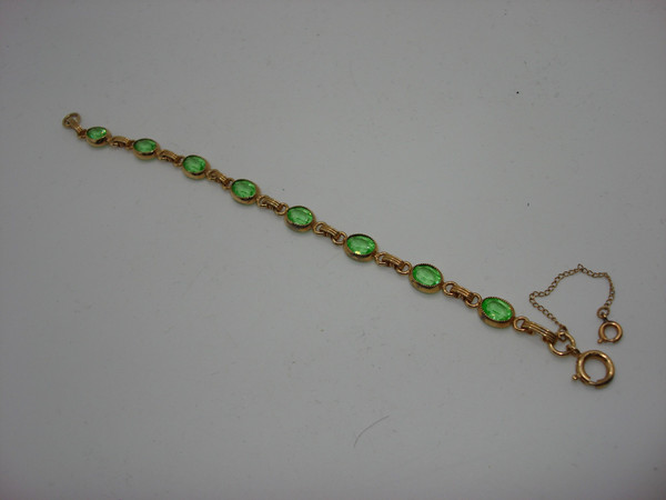 Vintage Gold Filled Bezel Set Faux Peridot Bracelet - 7 Inches