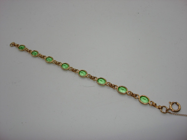 Vintage Gold Filled Bezel Set Faux Peridot Bracelet - 7 Inches