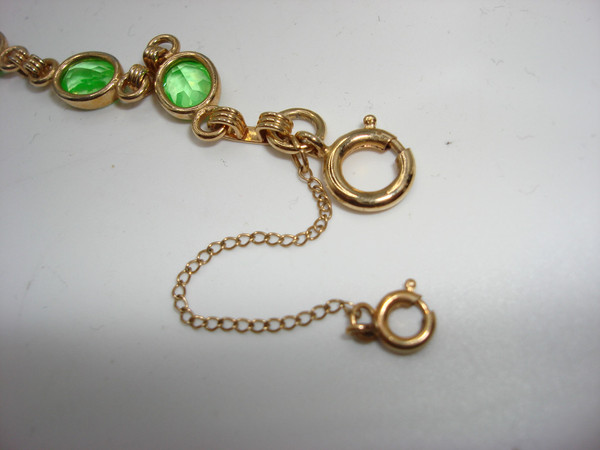 Vintage Gold Filled Bezel Set Faux Peridot Bracelet - 7 Inches