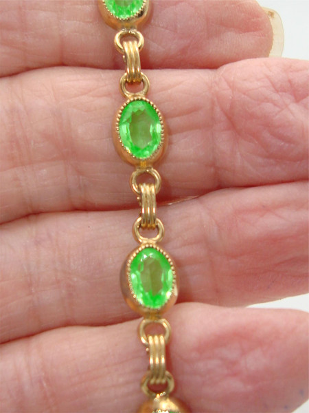 Vintage Gold Filled Bezel Set Faux Peridot Bracelet - 7 Inches