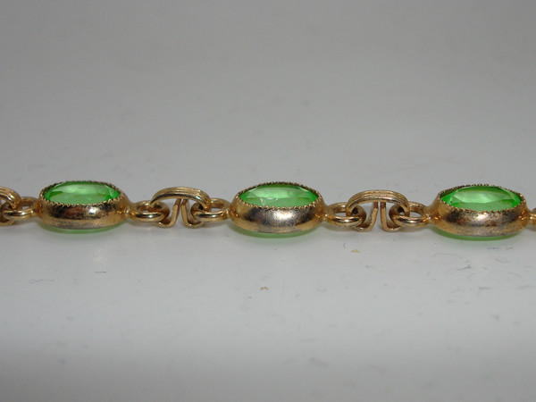 Vintage Gold Filled Bezel Set Faux Peridot Bracelet - 7 Inches