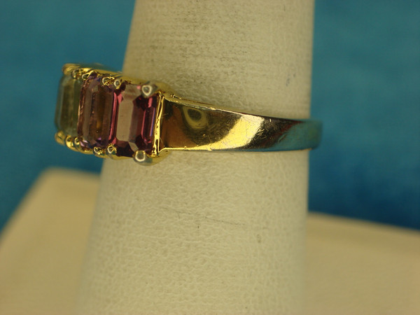 Gold Vermeil Sterling Silver Ring w/ Multicolor Stones, Size 8