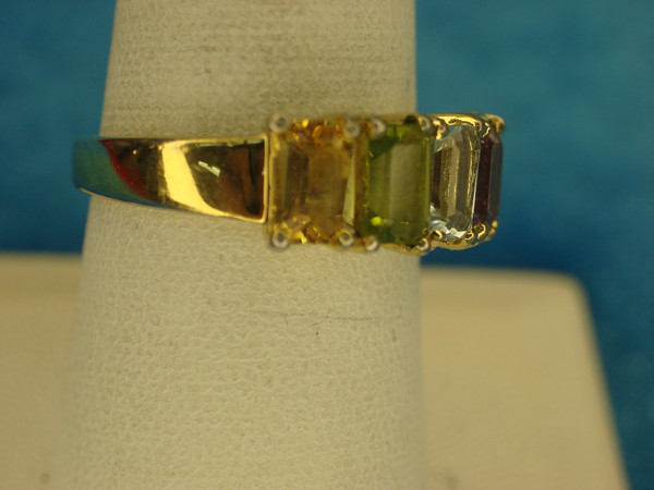 Gold Vermeil Sterling Silver Ring w/ Multicolor Stones, Size 8