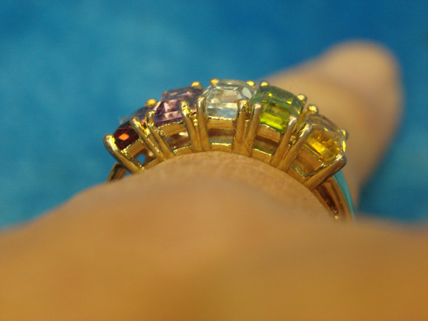 Gold Vermeil Sterling Silver Ring w/ Multicolor Stones, Size 8