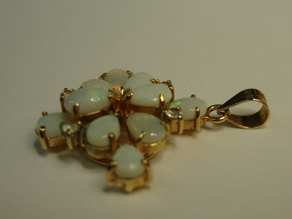 Fiery Opal & CZ Gold Vermeil Pendant - Pre-Owned, Excellent Condition