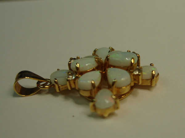 Fiery Opal & CZ Gold Vermeil Pendant - Pre-Owned, Excellent Condition