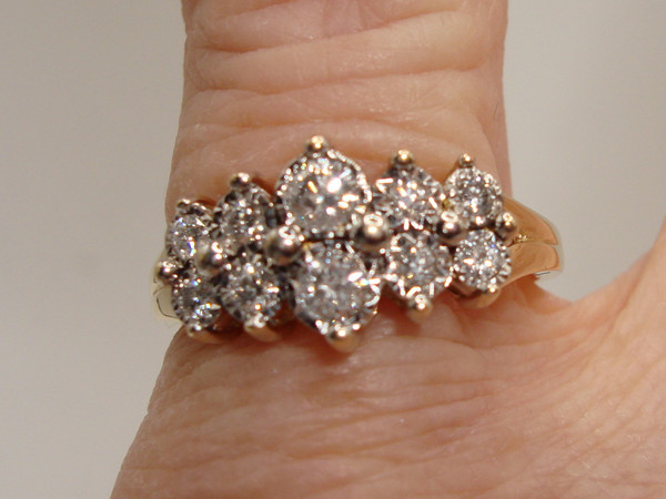 Vintage 10K Gold Diamond Ring (Size 7) - Sparkling Waterfall Design, Approx. 1/2 Carat