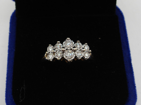 Vintage 10K Gold Diamond Ring (Size 7) - Sparkling Waterfall Design, Approx. 1/2 Carat