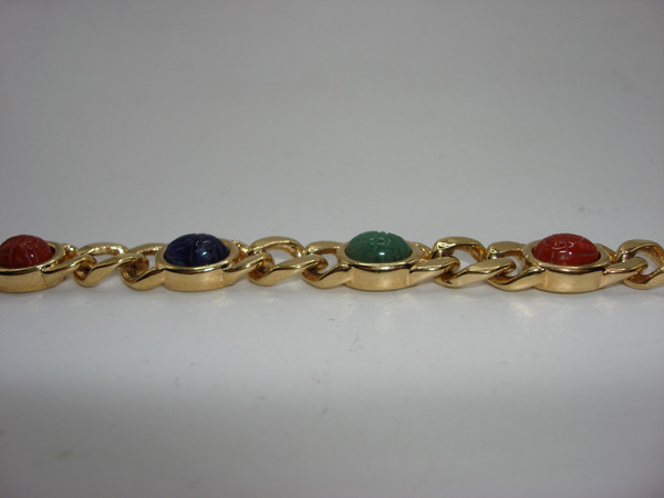 Vintage Louis Stern Scarab Beetle Gold Tone Bracelet (7