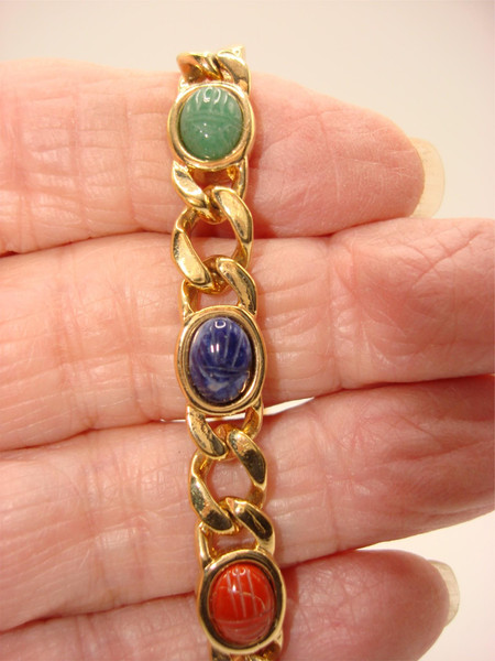 Vintage Louis Stern Scarab Beetle Gold Tone Bracelet (7
