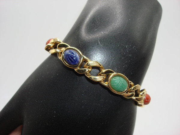 Vintage Louis Stern Scarab Beetle Gold Tone Bracelet (7