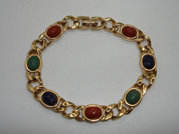 Vintage Louis Stern Scarab Beetle Gold Tone Bracelet (7