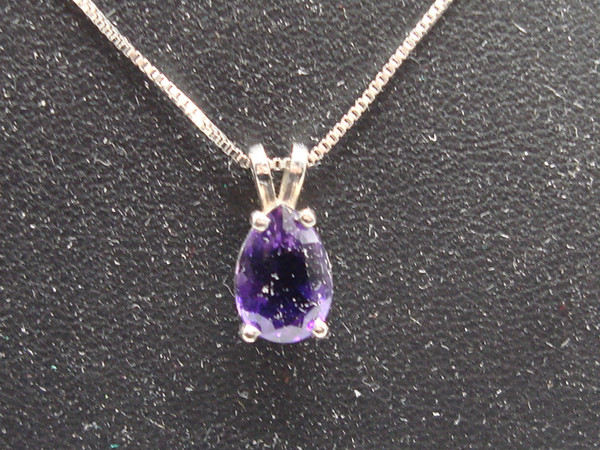 Genuine Sterling Silver Amethyst Pendant Necklace - Pear-Shaped, 65 Points (Approx.)