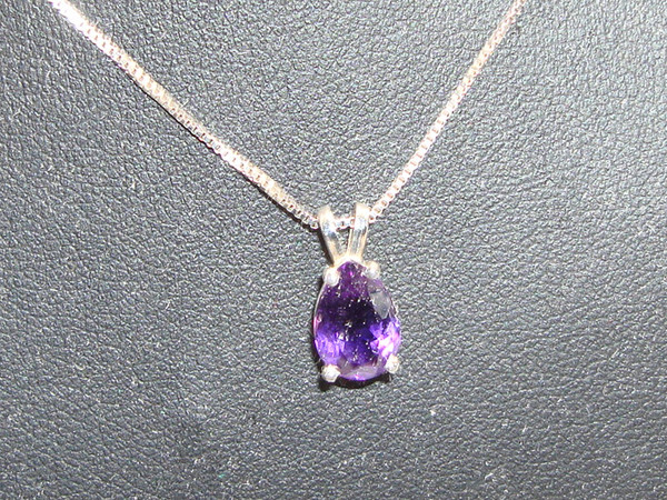 Genuine Sterling Silver Amethyst Pendant Necklace - Pear-Shaped, 65 Points (Approx.)
