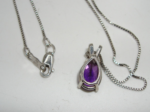 Genuine Sterling Silver Amethyst Pendant Necklace - Pear-Shaped, 65 Points (Approx.)