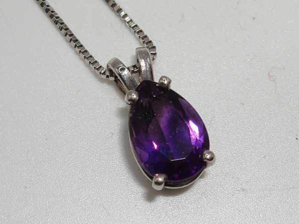 Genuine Sterling Silver Amethyst Pendant Necklace - Pear-Shaped, 65 Points (Approx.)
