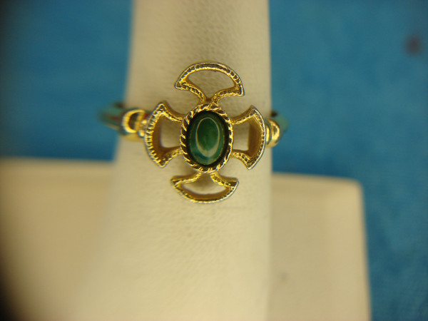 Vintage Avon Gold-Tone Ring with Green Stone, Size 7-9 - Unique Fancy Setting