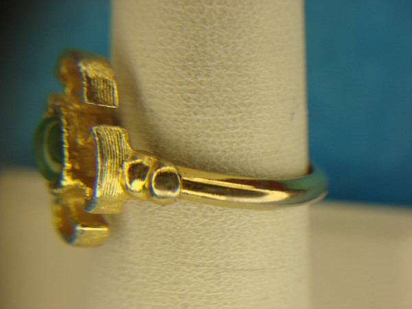 Vintage Avon Gold-Tone Ring with Green Stone, Size 7-9 - Unique Fancy Setting