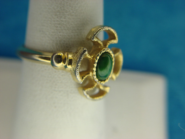 Vintage Avon Gold-Tone Ring with Green Stone, Size 7-9 - Unique Fancy Setting