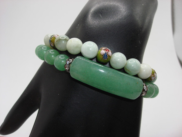 Authentic Nephite Jade Bracelets Set of 2 | Unique Designs & Stretch Fit