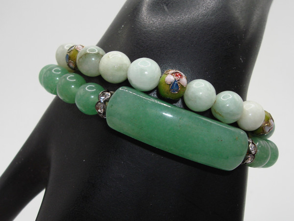 Authentic Nephite Jade Bracelets Set of 2 | Unique Designs & Stretch Fit