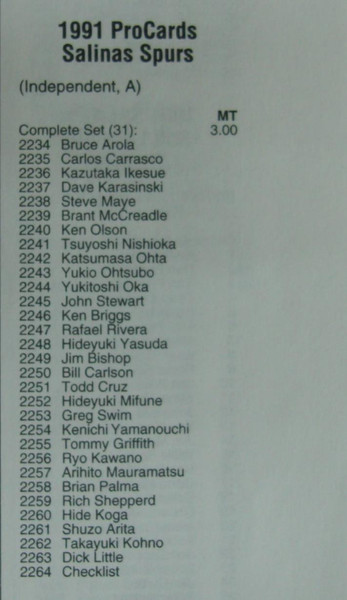 1991 Salinas Spurs ProCards Minor League Baseball Card Set - Factory Sealed & Complete