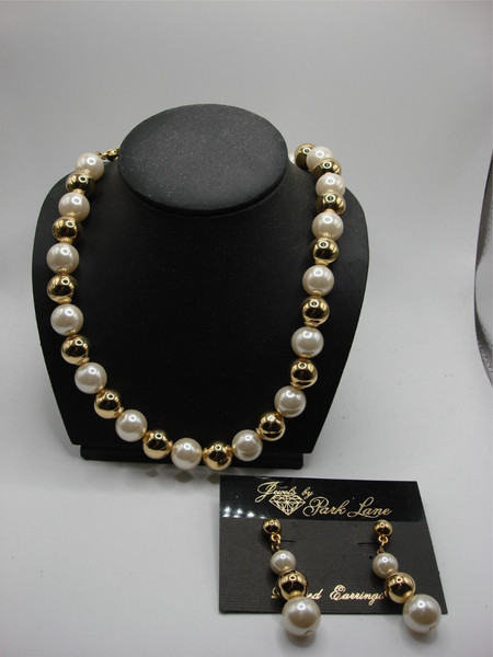 Vintage Park Lane Faux Pearl & Gold Choker Necklace & Earrings Set - Authentic & Elegant