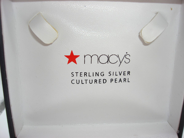 Vintage Macy's Sterling Silver Cultured Pearl Necklace & Earrings Set - New in Box