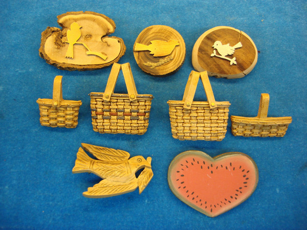 Vintage Wooden Pins Lot of 9 - Unique Collector's Items
