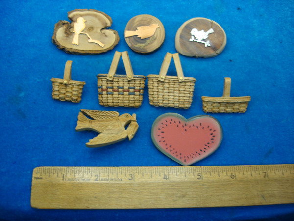 Vintage Wooden Pins Lot of 9 - Unique Collector's Items