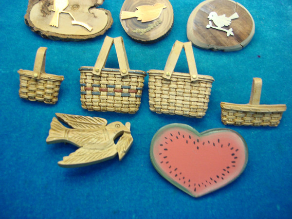 Vintage Wooden Pins Lot of 9 - Unique Collector's Items