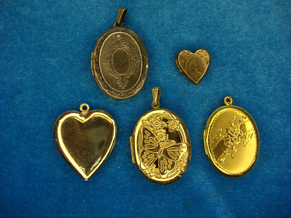 Vintage Estate Locket Set of 5 - Gold Tone Metal, Unique Jewelry Finds