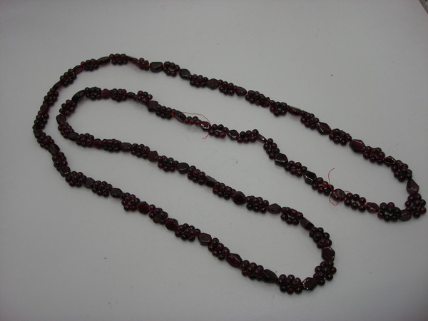 Antique Bohemian Garnet Bead Strand Necklace - 34
