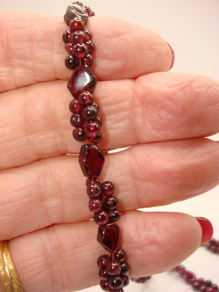 Antique Bohemian Garnet Bead Strand Necklace - 34