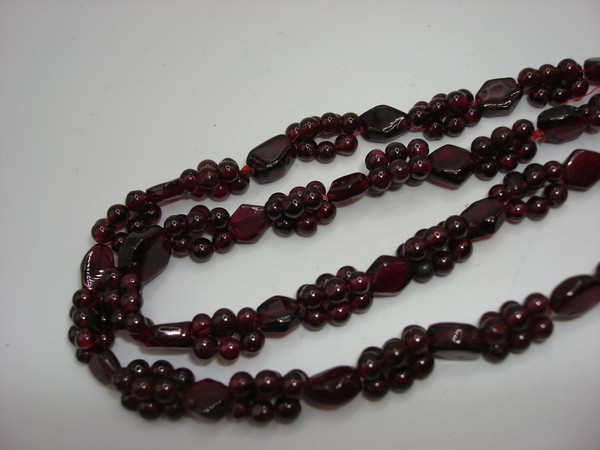 Antique Bohemian Garnet Bead Strand Necklace - 34
