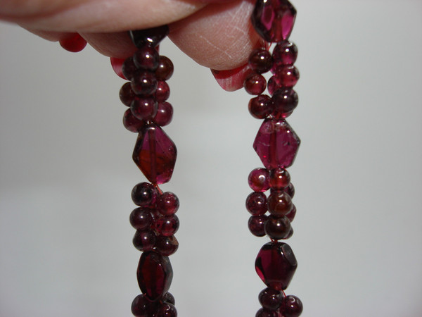 Antique Bohemian Garnet Bead Strand Necklace - 34