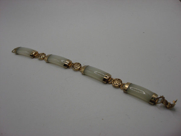 Vintage Jadeite Bracelet & Dangle Earrings Set | Estate Find, Gold-Tone, 4 Link Design