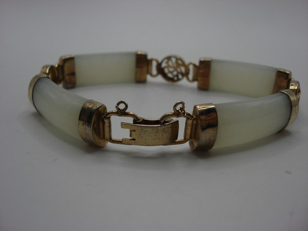 Vintage Jadeite Bracelet & Dangle Earrings Set | Estate Find, Gold-Tone, 4 Link Design