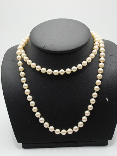 Vintage 14K Gold Pearl Necklace - Cream Cultured Pearls, 28 Inches
