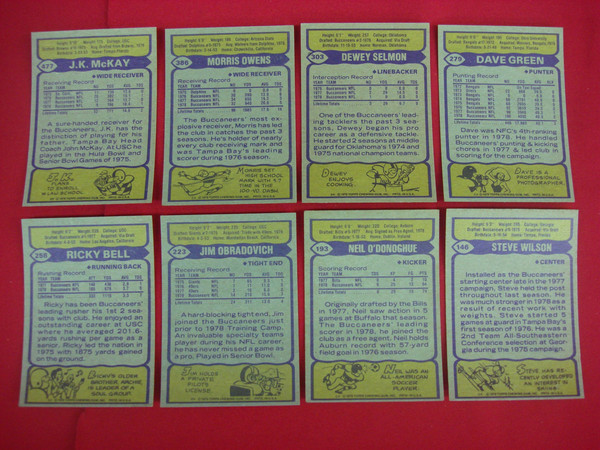 1979 Topps Tampa Bay Buccaneers Football Card Lot (8 Different, EX-MT+ Condition)