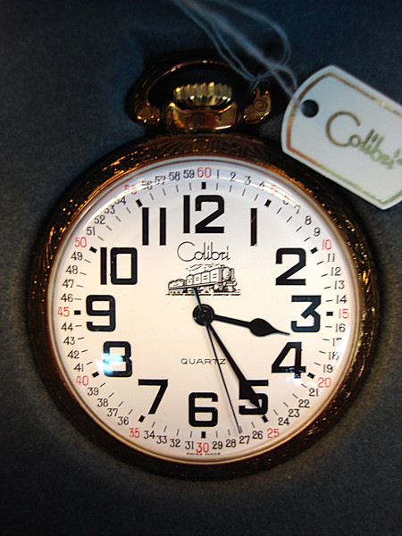 Vintage Colibri Train Pocket Watch - Antique Gold Tone, Open Face & Original Box