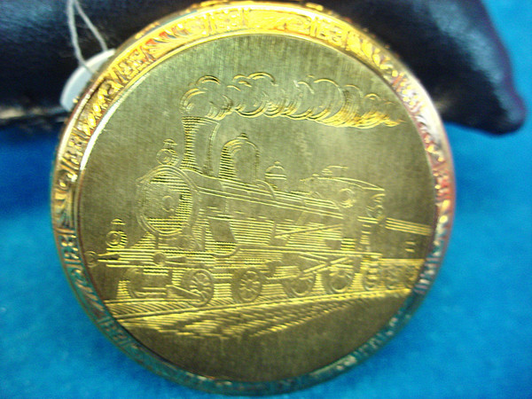 Vintage Colibri Train Pocket Watch - Antique Gold Tone, Open Face & Original Box