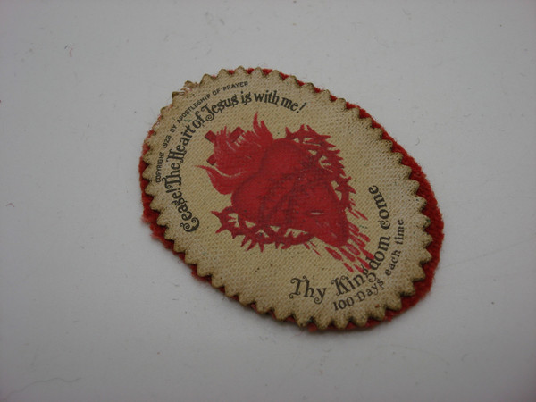 Vintage Leather Pocket Reliquary with Sacred Heart & Religious Medal - 1928